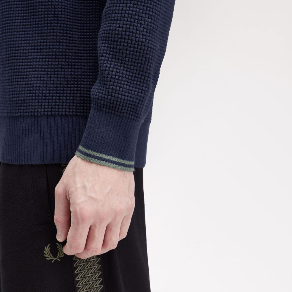 Fred Perry Waffle Stitch Crewneck Knit - Dark Airforce