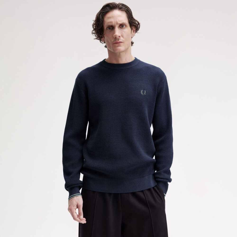 Fred Perry Waffle Stitch Crewneck Knit - Dark Airforce