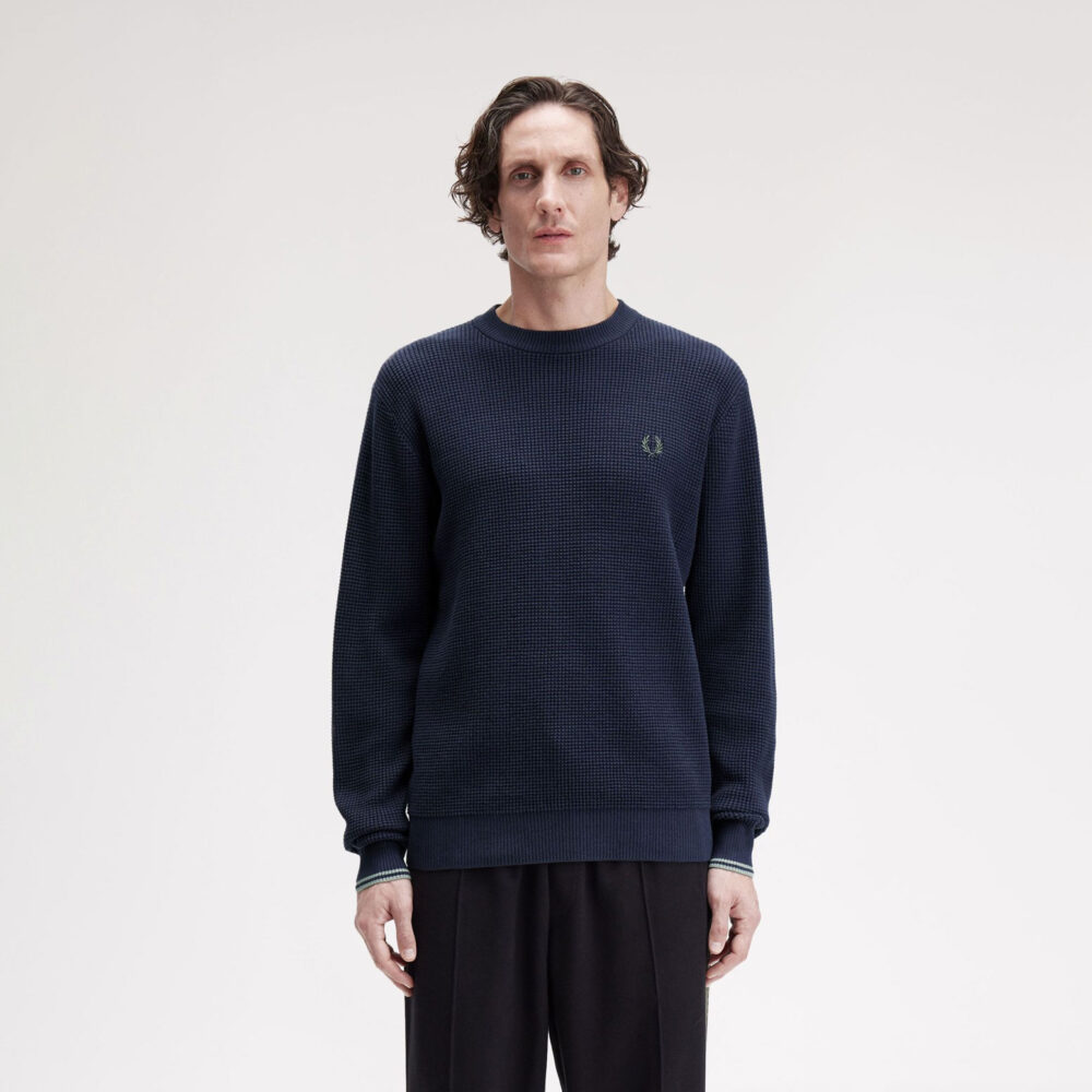 Fred Perry Waffle Stitch Crewneck Knit - Dark Airforce
