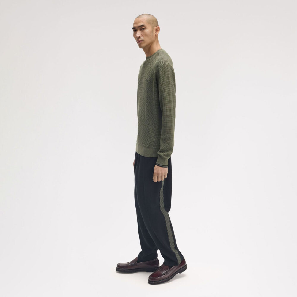 Fred Perry Waffle Stitch Crewneck Knit - Laurel Wreath Green