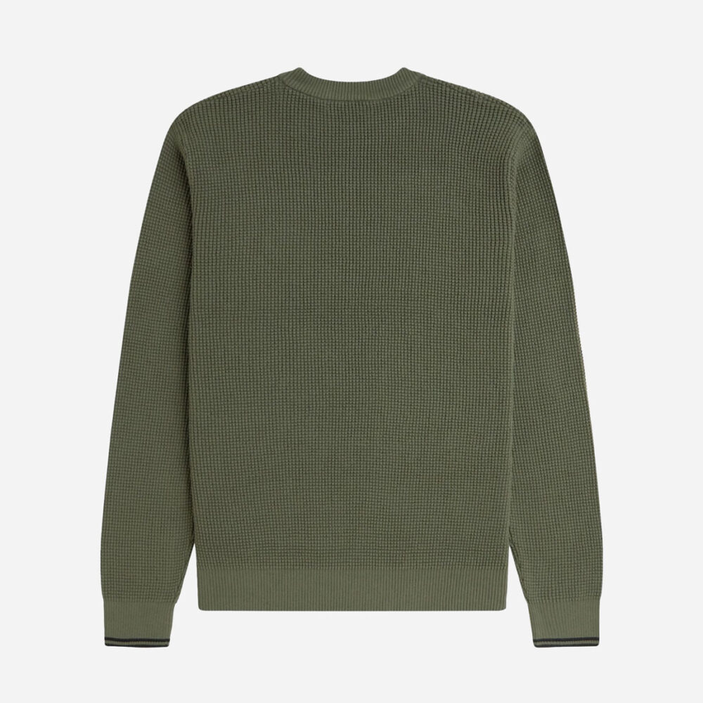 Fred Perry Waffle Stitch Crewneck Knit - Laurel Wreath Green