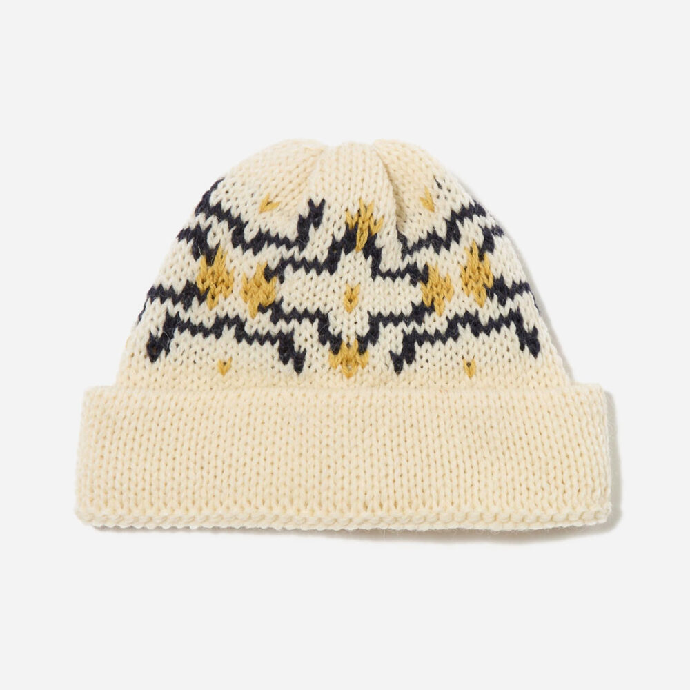 Universal Works Short Watch Beanie - Ecru Navy Universal Works Short Watch Beanie - Ecru Navy