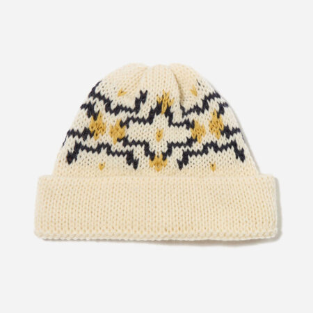 Universal Works Short Watch Beanie - Ecru Navy Universal Works Short Watch Beanie - Ecru Navy