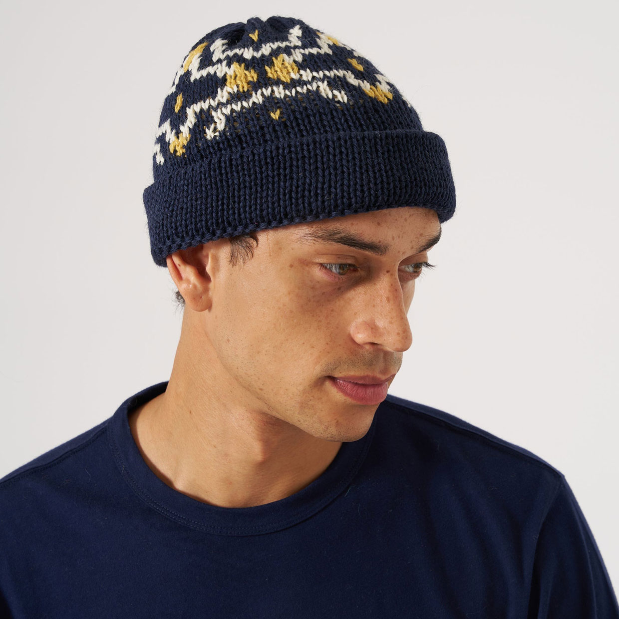Universal Works Short Watch Beanie - Navy Ecru