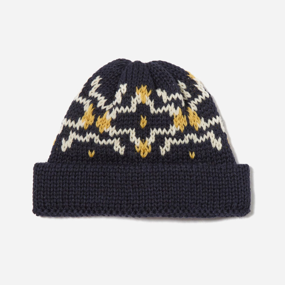 Universal Works Short Watch Beanie - Navy Ecru Universal Works Short Watch Beanie - Navy Ecru