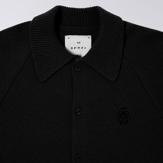 Edwin Mars Knitted Polo Cardigan  - Black
