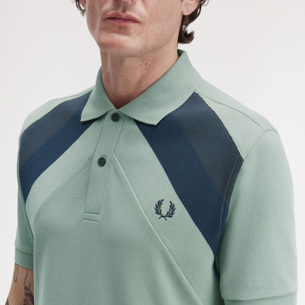 Fred Perry Striped Panel Polo - Bayleaf