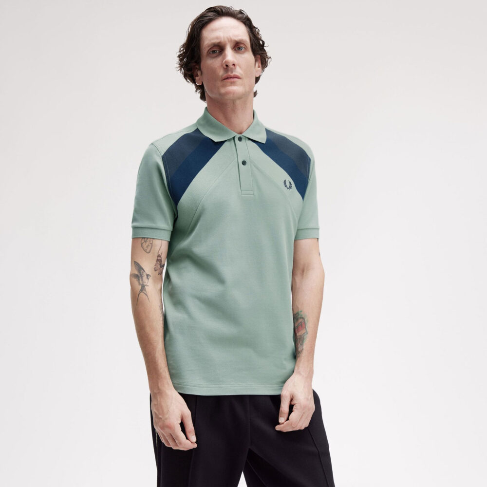 Fred Perry Striped Panel Polo - Bayleaf Fred Perry Striped Panel Polo - Bayleaf
