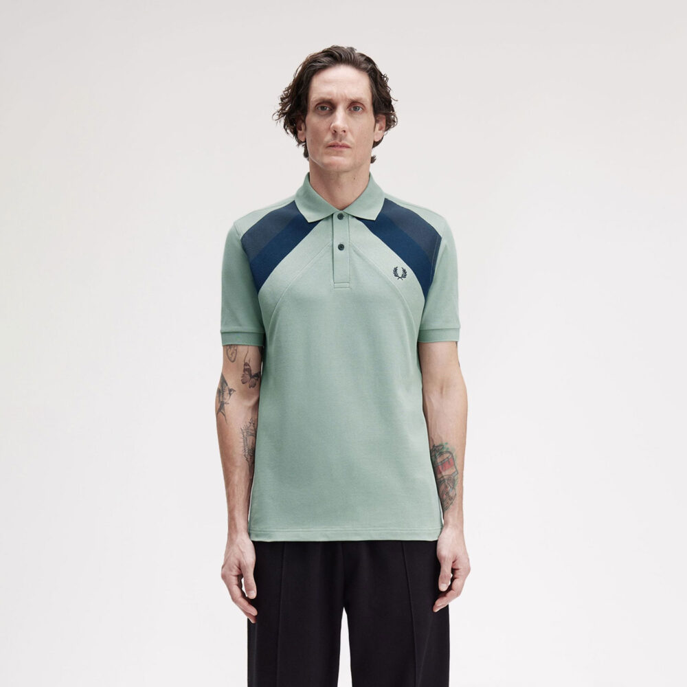 Fred Perry Striped Panel Polo - Bayleaf Fred Perry Striped Panel Polo - Bayleaf