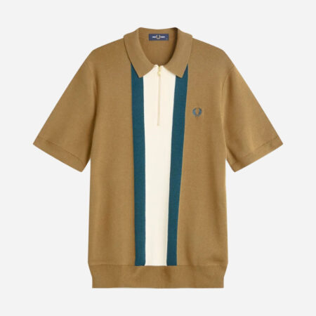 Fred Perry Textured Stripe Knitted Polo - Shaded Stone
