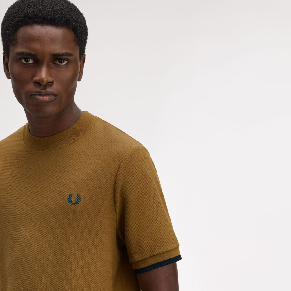 Fred Perry Tipped Cuffed Pique Tee - Shaded Stone Fred Perry Tipped Cuffed Pique Tee - Shaded Stone