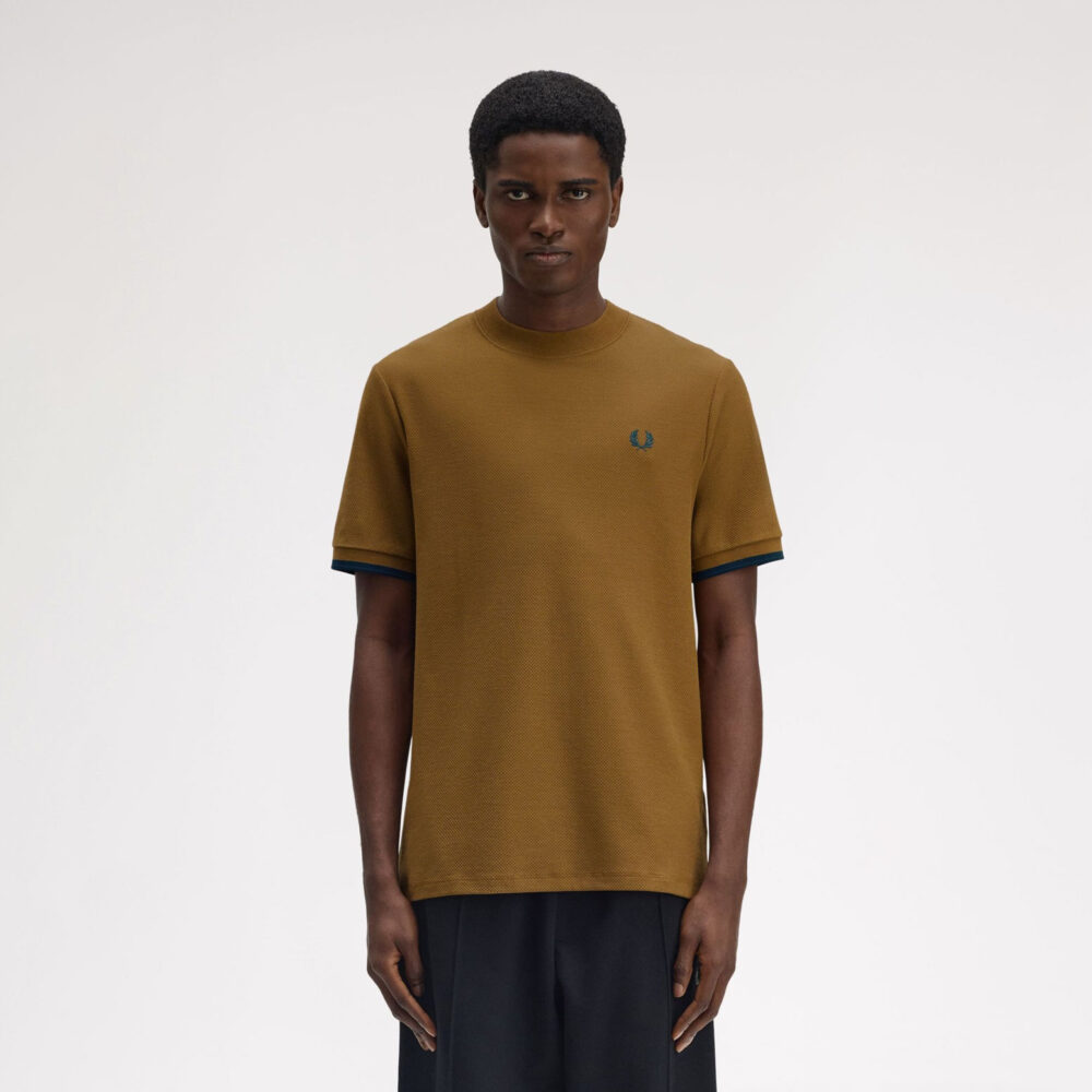 Fred Perry Tipped Cuffed Pique Tee - Shaded Stone