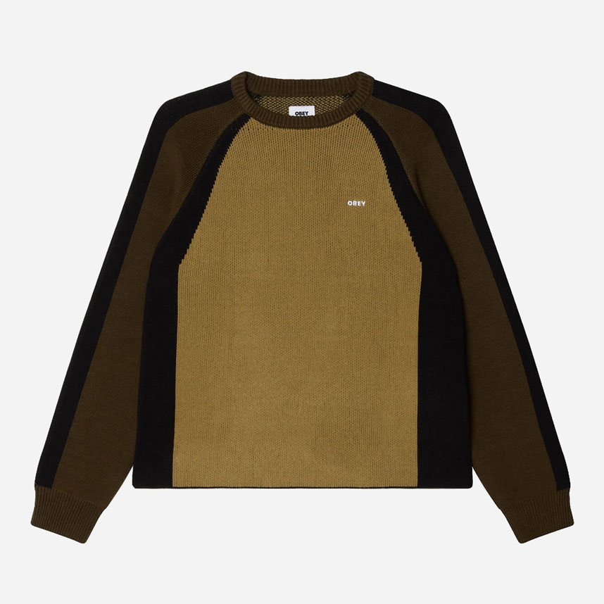 Obey Raglan Crew Neck Knitted Sweatshirt - Mermaid Green/Multi Obey Raglan Crew Neck Knitted Sweatshirt - Mermaid Green/Multi