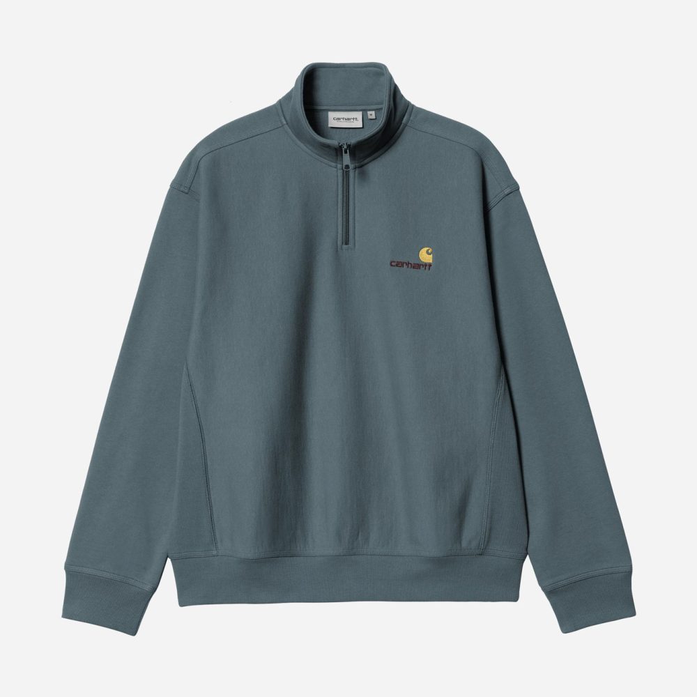 Carhartt WIP Half Zip American Script Sweat - Office Blue Carhartt WIP Half Zip American Script Sweat - Office Blue