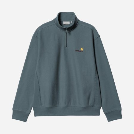 Carhartt WIP Half Zip American Script Sweat - Office Blue Carhartt WIP Half Zip American Script Sweat - Office Blue