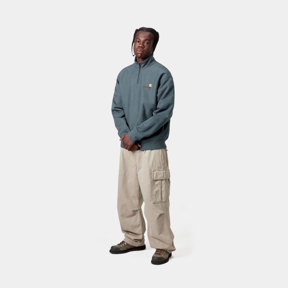 Carhartt WIP Half Zip American Script Sweat - Office Blue