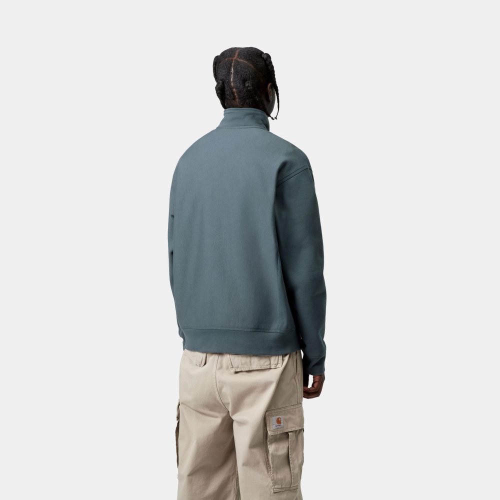 Carhartt WIP Half Zip American Script Sweat - Office Blue Carhartt WIP Half Zip American Script Sweat - Office Blue