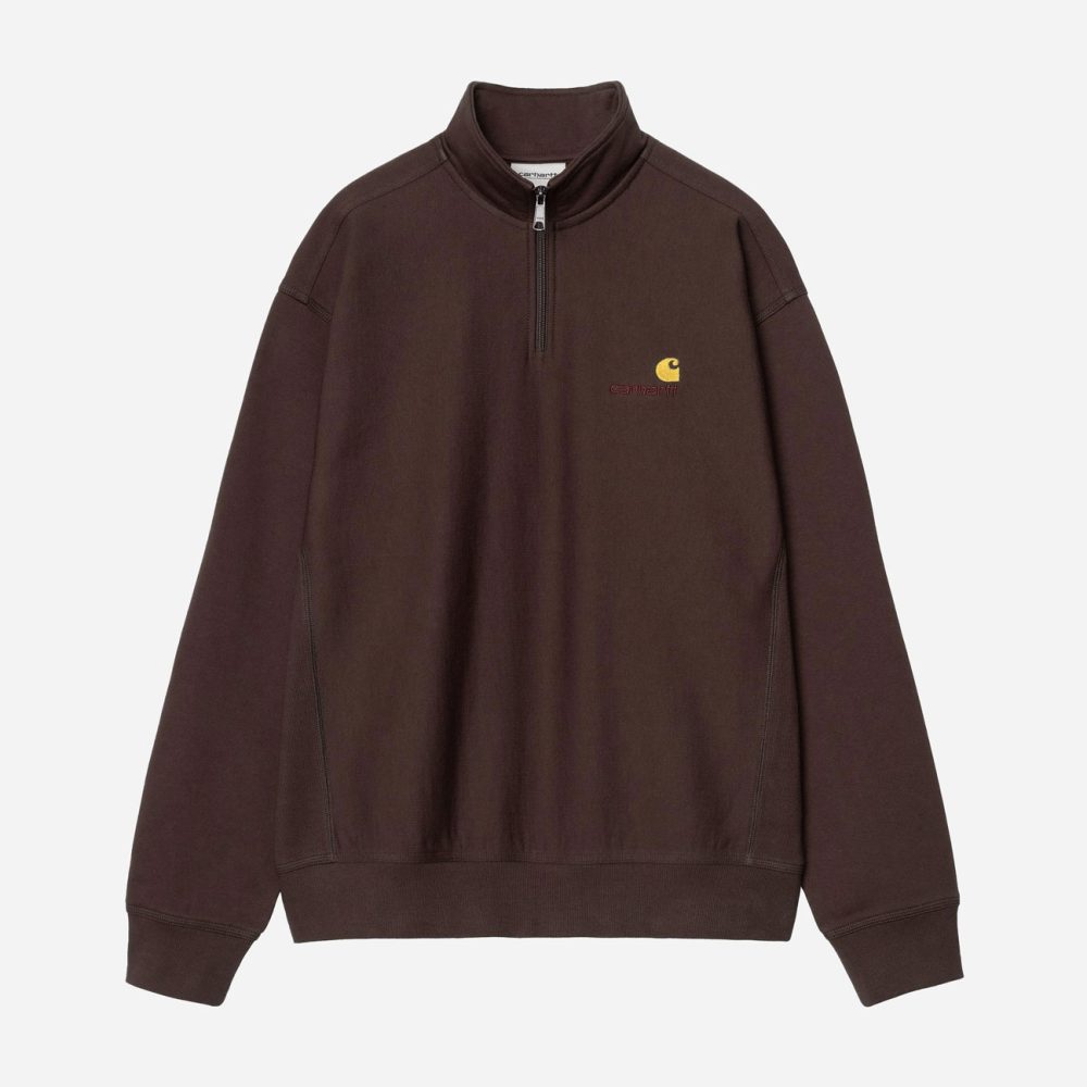 Carhartt WIP Half Zip American Script Sweat - Palisander Carhartt WIP Half Zip American Script Sweat - Palisander