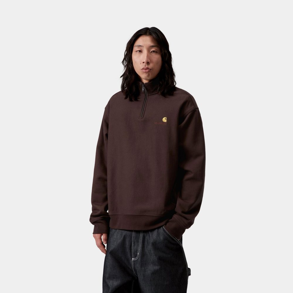 Carhartt WIP Half Zip American Script Sweat - Palisander Carhartt WIP Half Zip American Script Sweat - Palisander