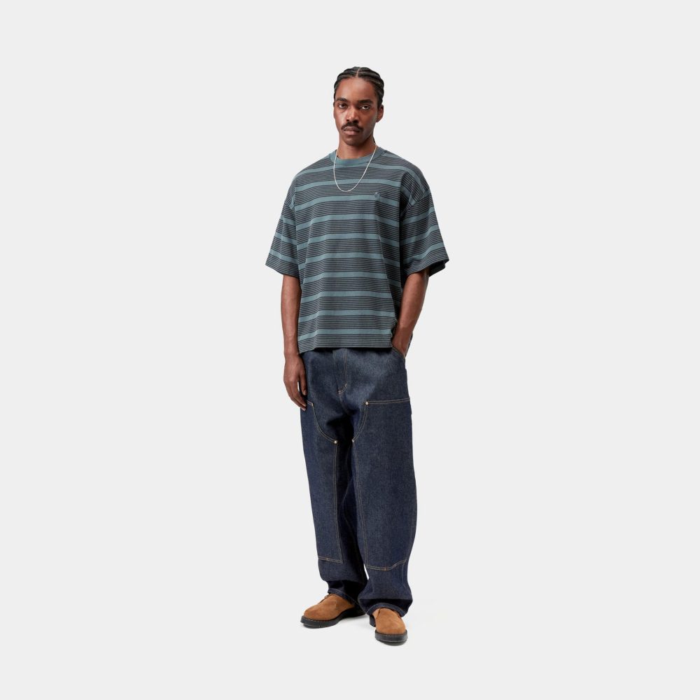 Carhartt WIP Hanson Tee - Hanson Stripe/Kale Green/Garment Dyed