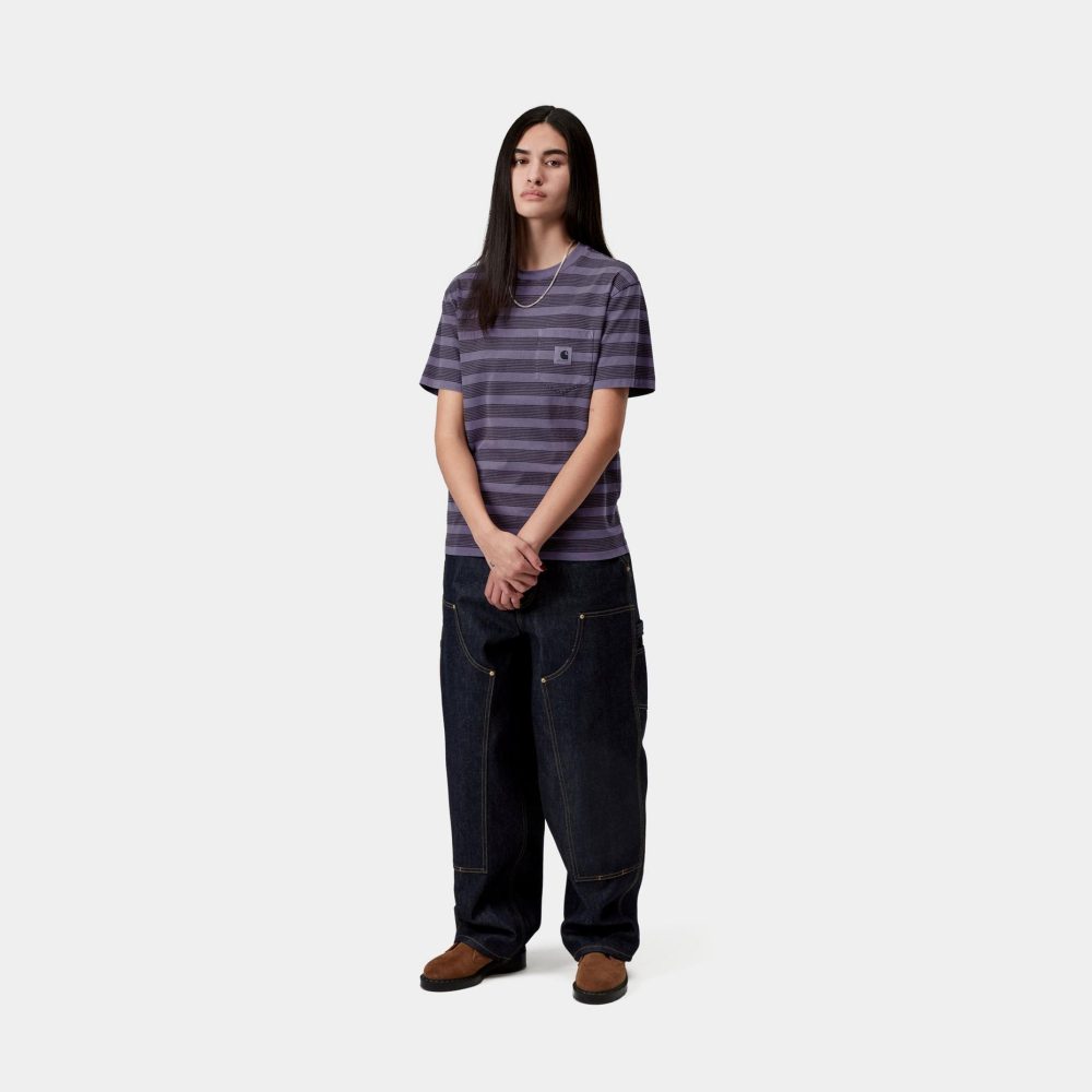 Carhartt WIP Women's Hanson Pocket Tee - Hanson W Stripe/Lokers/Garment Dyed