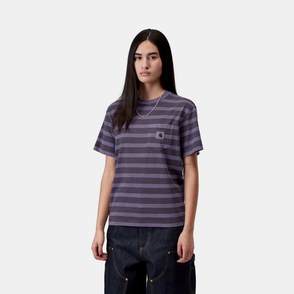 Carhartt WIP Women's Hanson Pocket Tee - Hanson W Stripe/Lokers/Garment Dyed Carhartt WIP Women's Hanson Pocket Tee - Hanson W Stripe/Lokers/Garment Dyed