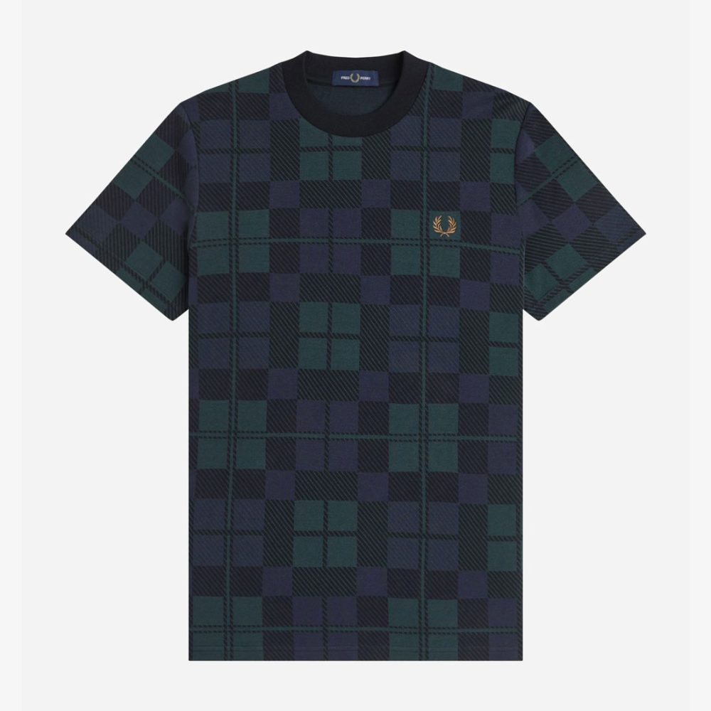 Fred Perry Black Watch Tartan Jacquard Tee - Black Watch Tartan