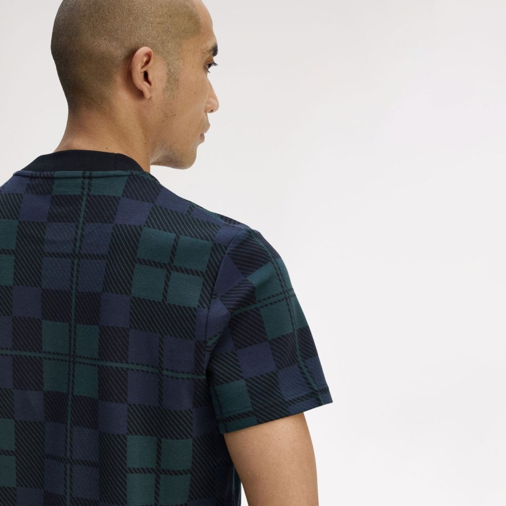 Fred Perry Black Watch Tartan Jacquard Tee - Black Watch Tartan