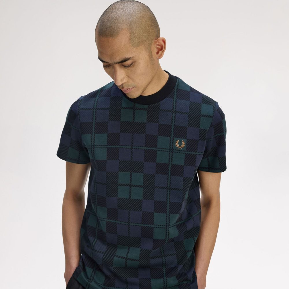 Fred Perry Black Watch Tartan Jacquard Tee - Black Watch Tartan