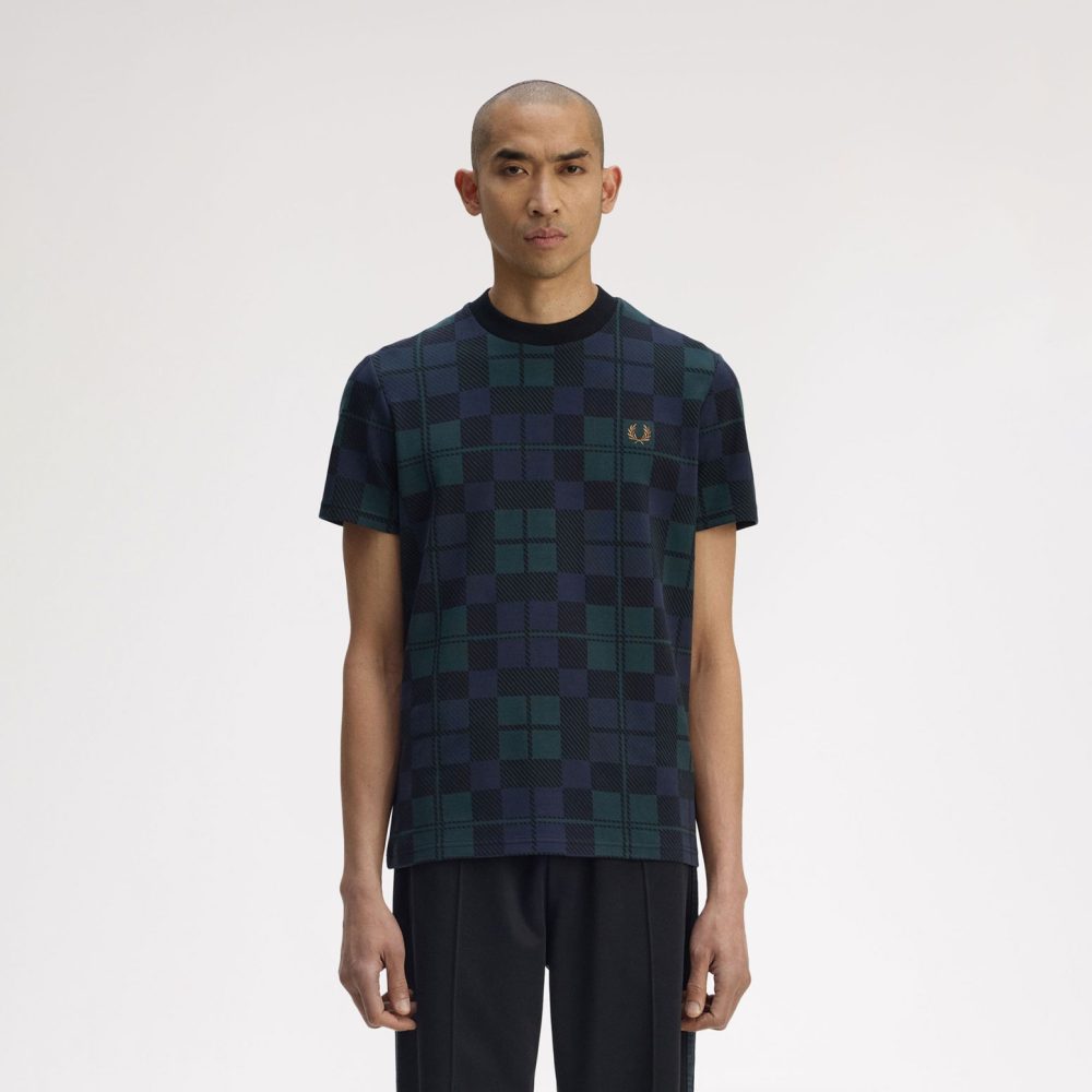 Fred Perry Black Watch Tartan Jacquard Tee - Black Watch Tartan