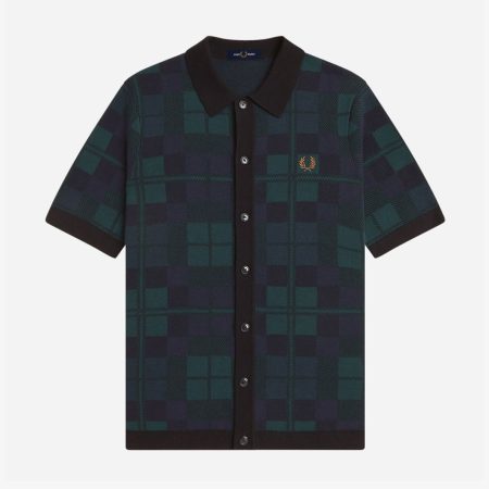 Fred Perry Black Watch Tartan Knitted Shirt - Black Watch Tartan