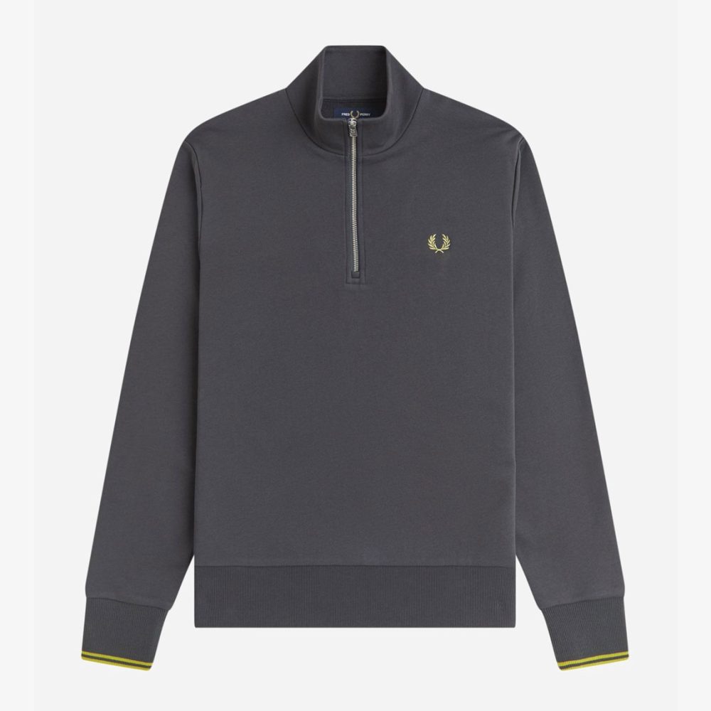 Fred Perry Half Zip Sweatshirt - Anchor Grey/Tennis Ball Yellow