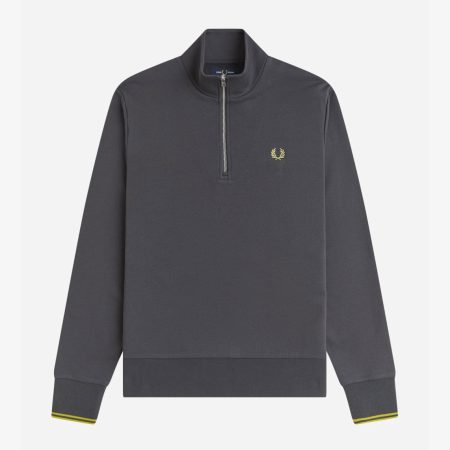 Fred Perry Half Zip Sweatshirt - Anchor Grey/Tennis Ball Yellow Fred Perry Half Zip Sweatshirt - Anchor Grey/Tennis Ball Yellow