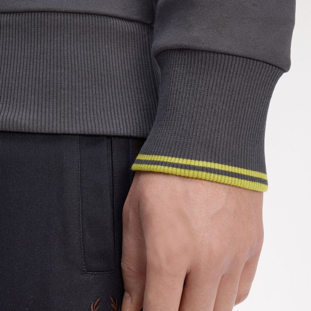Fred Perry Half Zip Sweatshirt - Anchor Grey/Tennis Ball Yellow