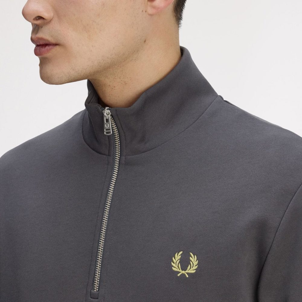 Fred Perry Half Zip Sweatshirt - Anchor Grey/Tennis Ball Yellow