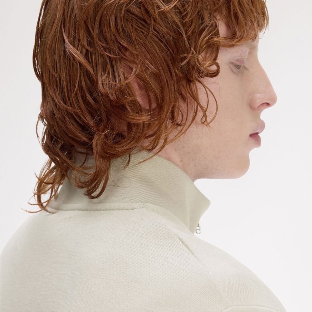 Fred Perry Half Zip Sweatshirt - Warm Oat/Court Green/Burnt Tobacco