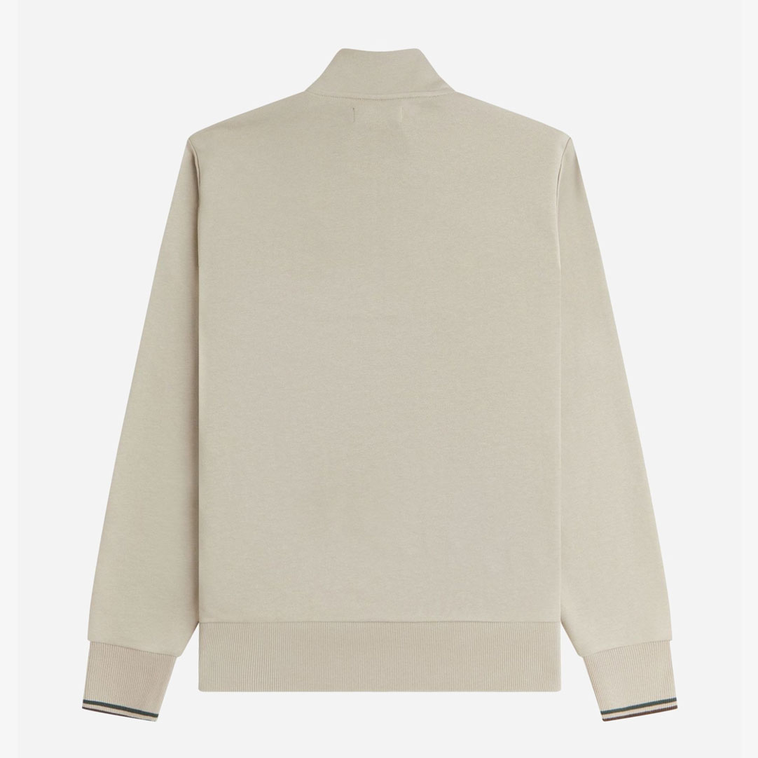 Fred Perry Half Zip Sweatshirt - Warm Oat/Court Green/Burnt Tobacco