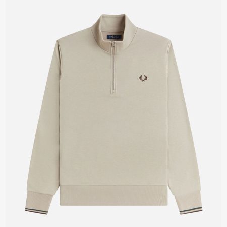 Fred Perry Half Zip Sweatshirt - Warm Oat/Court Green/Burnt Tobacco Fred Perry Half Zip Sweatshirt - Warm Oat/Court Green/Burnt Tobacco