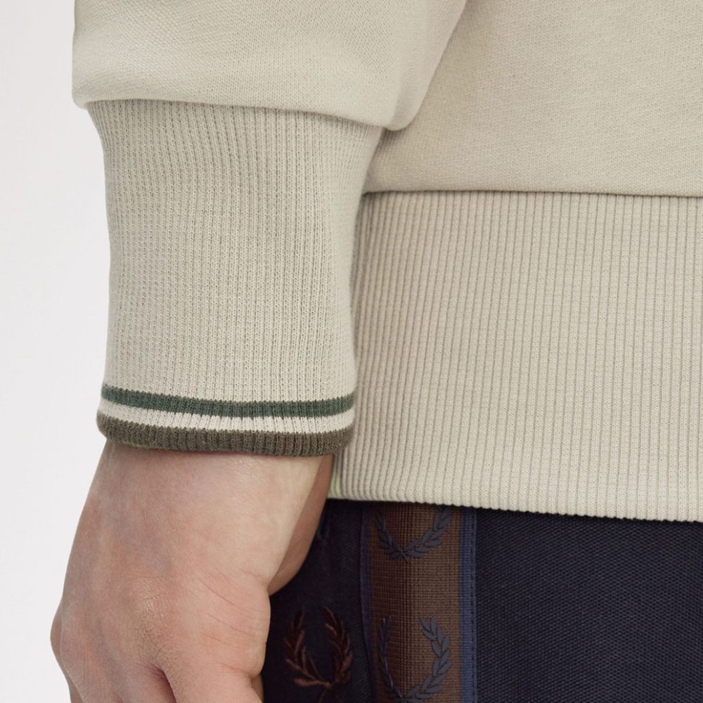 Fred Perry Half Zip Sweatshirt - Warm Oat/Court Green/Burnt Tobacco