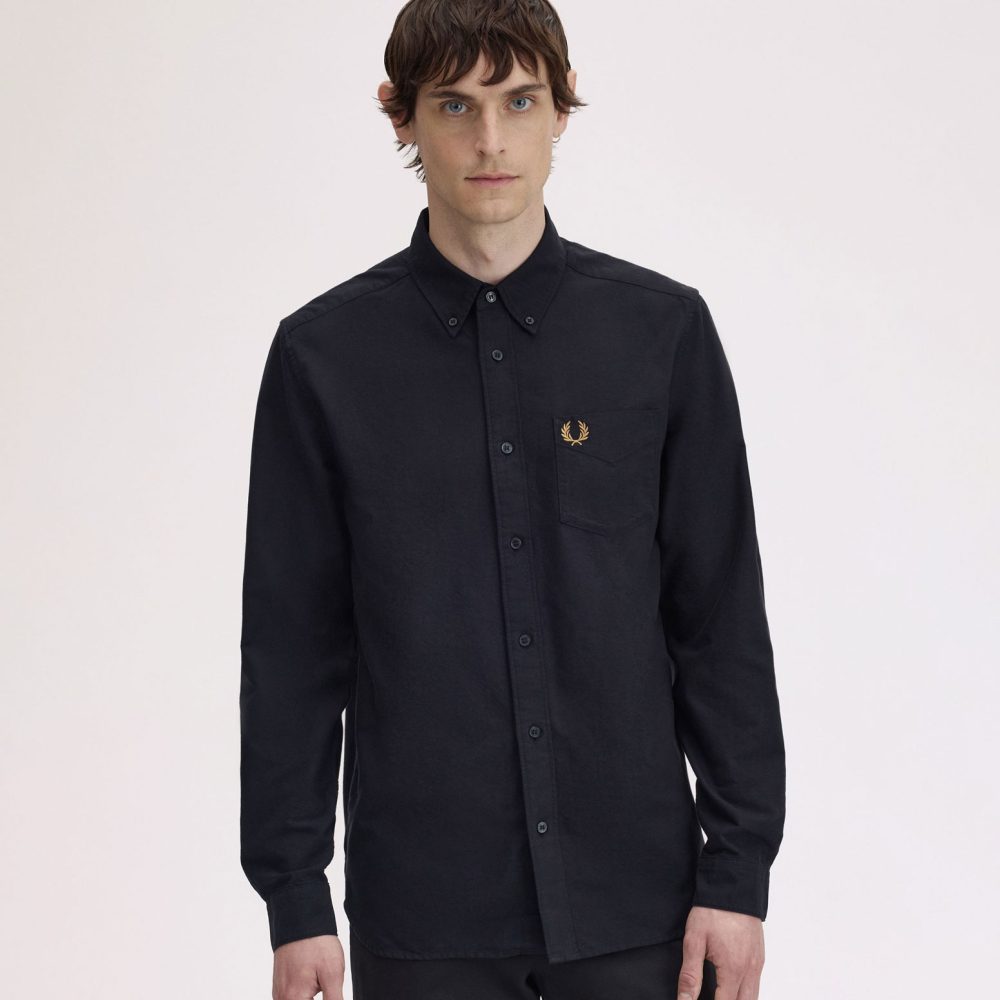 Fred Perry Long Sleeve Oxford Shirt - Black