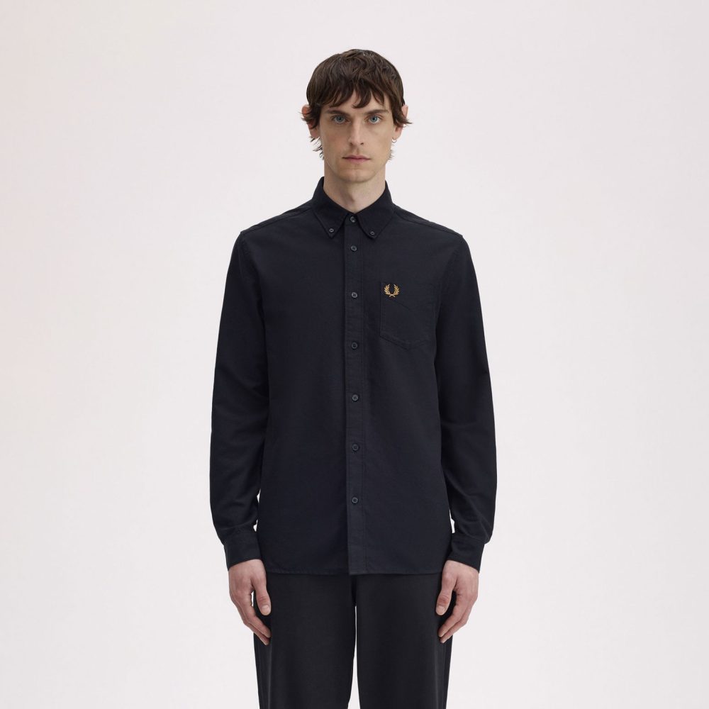Fred Perry Long Sleeve Oxford Shirt - Black