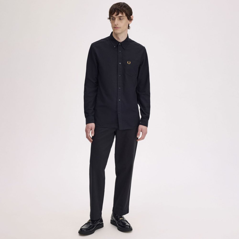 Fred Perry Long Sleeve Oxford Shirt - Black