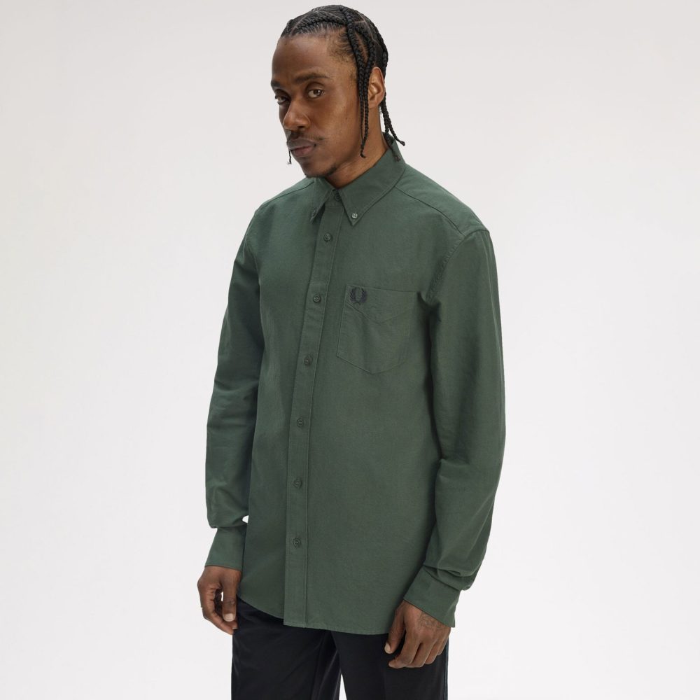Fred Perry Long Sleeve Oxford Shirt - Court Green