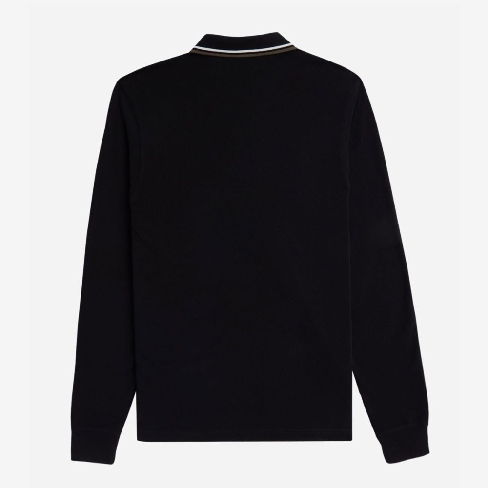 Fred Perry Long Sleeve Twin Tipped Polo - Black/Ecru/Laurel Wreath Green