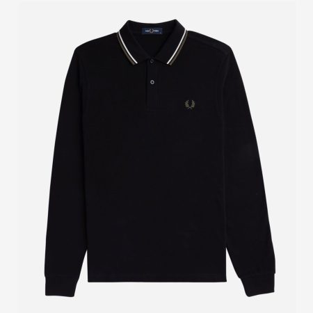 Fred Perry Long Sleeve Twin Tipped Polo - Black/Ecru/Laurel Wreath Green Fred Perry Long Sleeve Twin Tipped Polo - Black/Ecru/Laurel Wreath Green