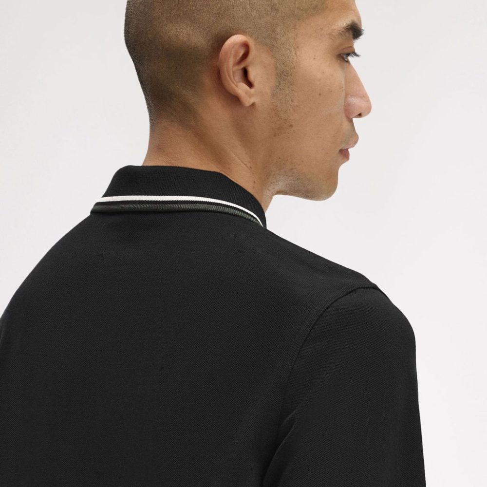 Fred Perry Long Sleeve Twin Tipped Polo - Black/Ecru/Laurel Wreath Green
