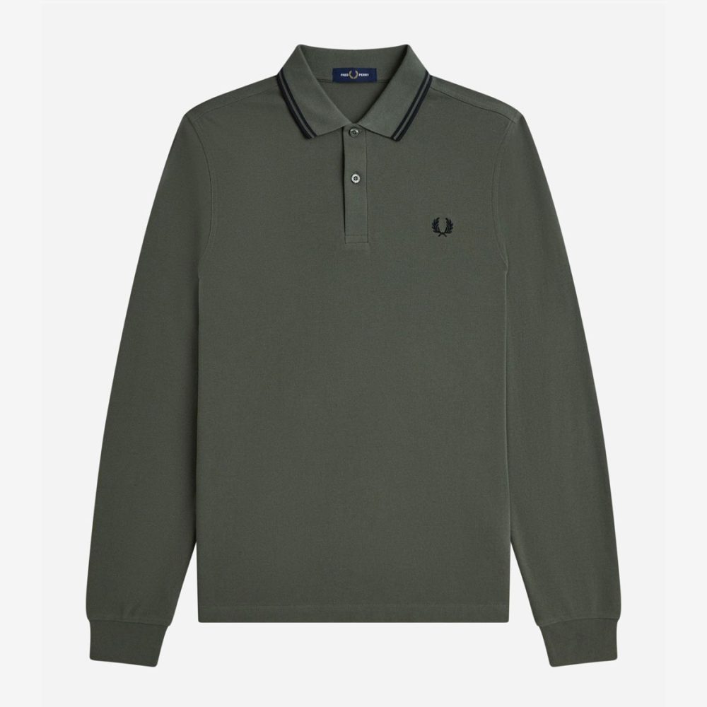 Fred Perry Long Sleeve Twin Tipped Polo - Laurel Wreath Green/Black Fred Perry Long Sleeve Twin Tipped Polo - Laurel Wreath Green/Black