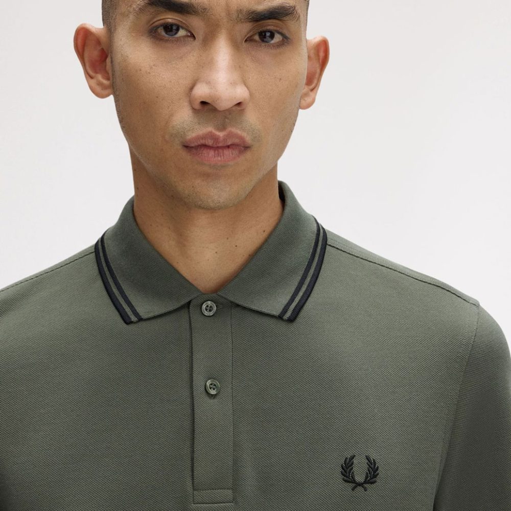 Fred Perry Long Sleeve Twin Tipped Polo - Laurel Wreath Green/Black