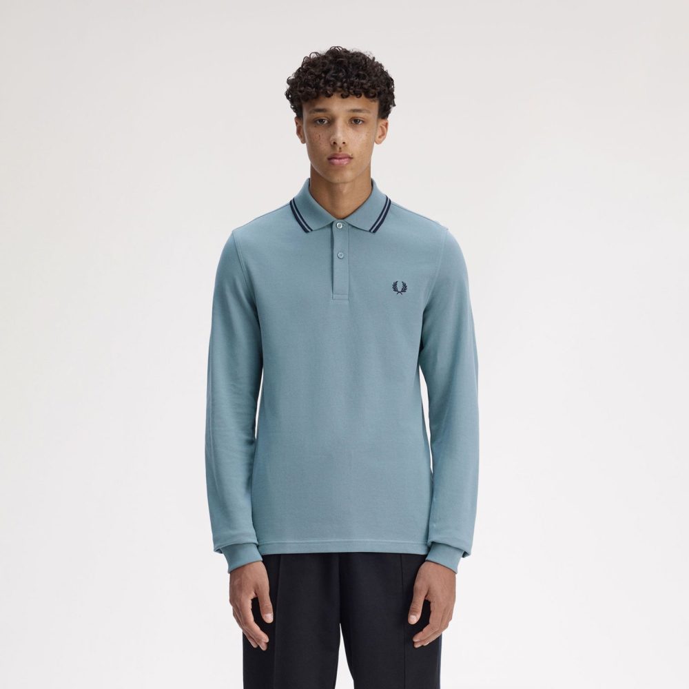 Fred Perry Long Sleeve Twin Tipped Polo - Stockport Blue/Navy Fred Perry Long Sleeve Twin Tipped Polo - Stockport Blue/Navy