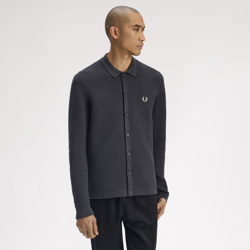 Fred Perry Pointelle Button Through Cardigan - Anchor Grey
